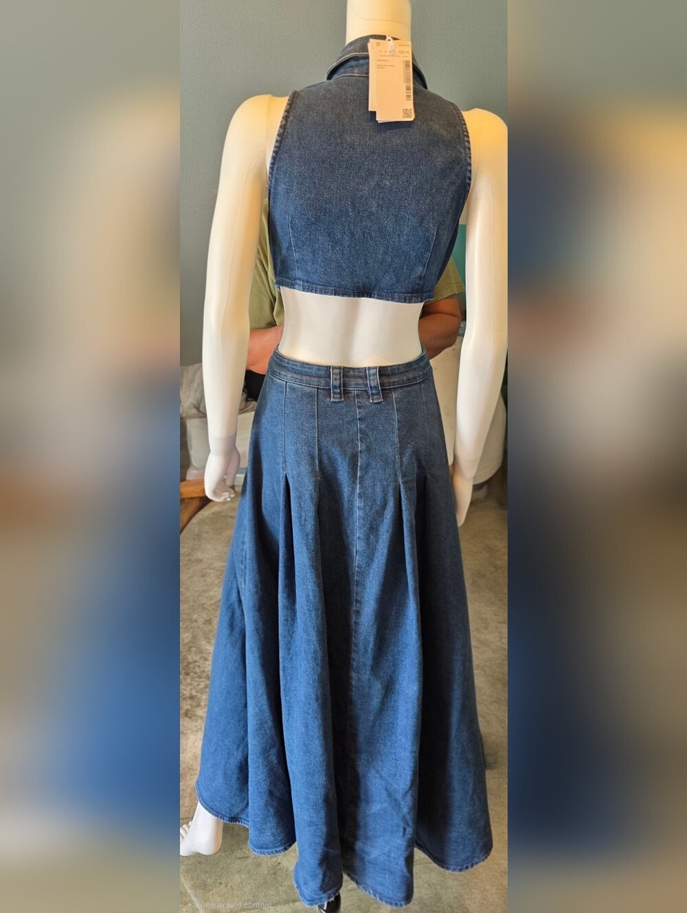 Dark Blue Denim Women's Jeans Dress with Gold Hardware - Picture 2 of 2